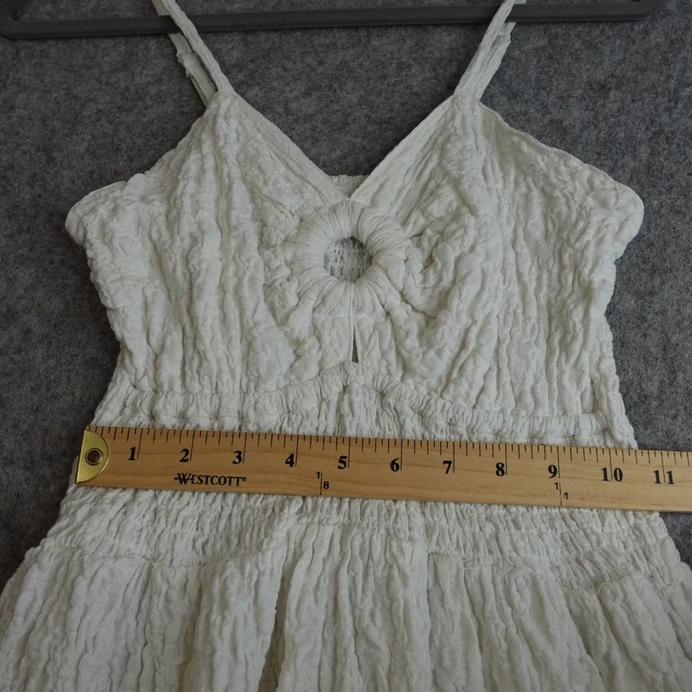 Sea Supply Textured Smocked Mini Dress L White Cotton Beachy Fairy Cottagecore